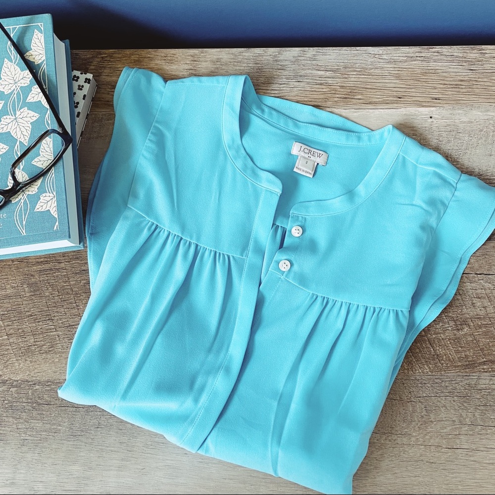 NWOT — J.Crew Ruffle Blouse Tiffany Blue 2